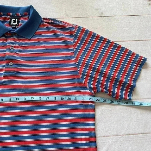 FootJoy FJ Mens Golf Polo Shirt Large Red Blue Striped Stretch Polyester… - Picture 8 of 9